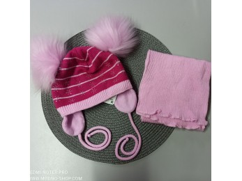 Набір шапка + хомут для дівчинки рожевий (894/6)